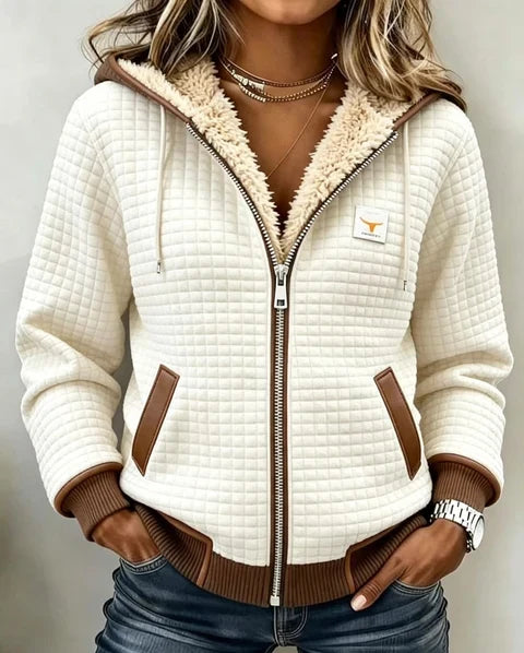 LORRAINE Sherpa-Lined Quilted Hooded Jacket in White