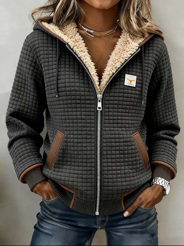 LORRAINE Sherpa-Lined Quilted Hooded Jacket in Grey